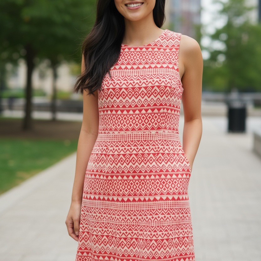 Aqua Red Geometric Mini Dress